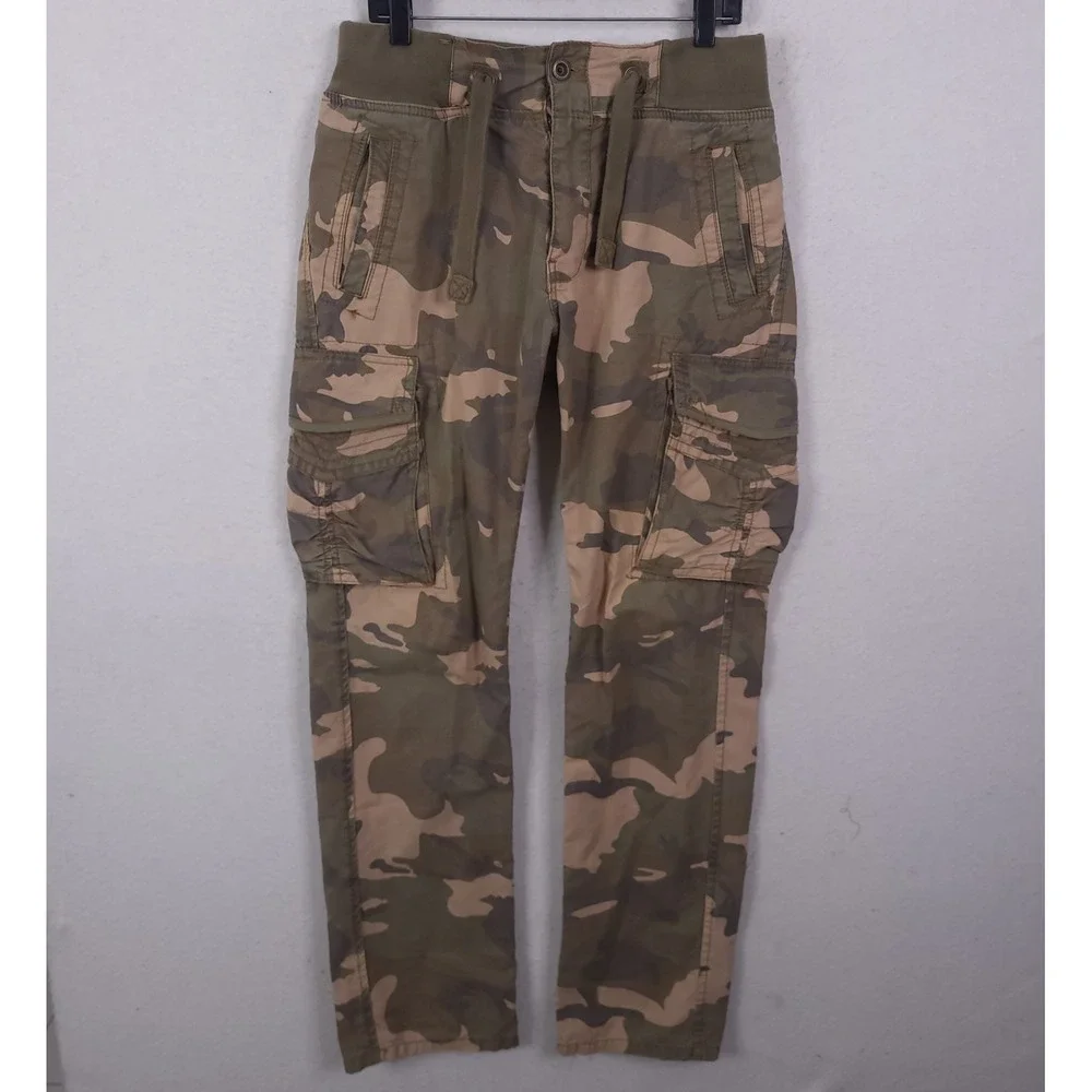 Jetlag Cargo Pants Men 32x32 Green Camo Ribbed Waist Utility Tactical Streetwear